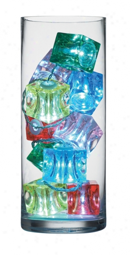 10 Colored Ice Cube Led Lights In Clear Vase (k7125)