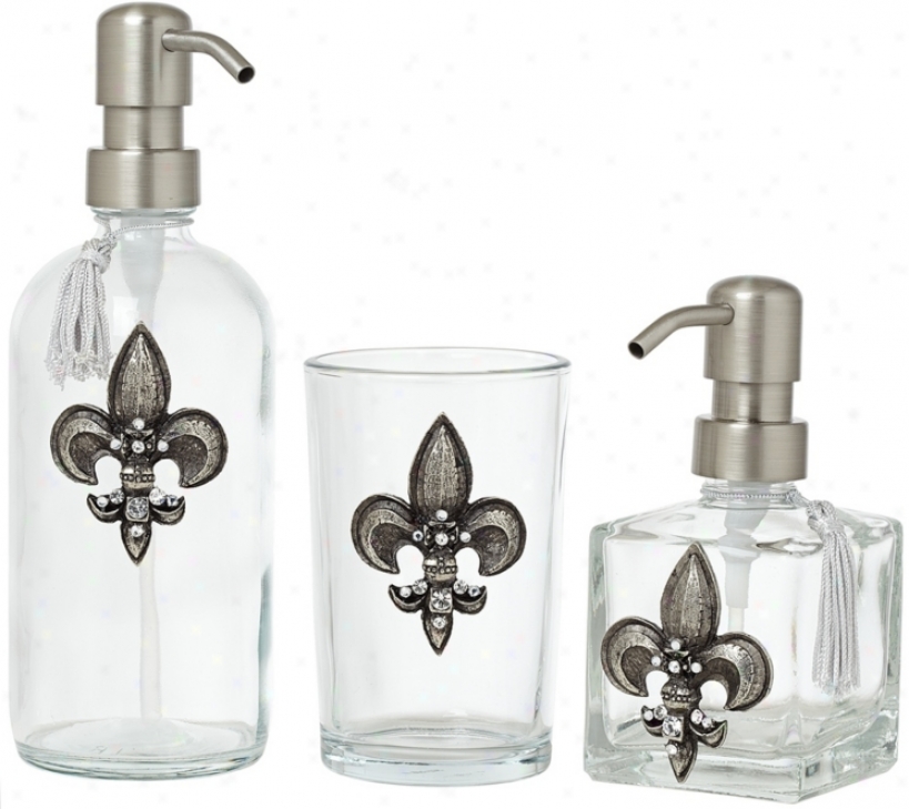 3-piece Silver Fleur De Lis Bahtroom Accessory Set (u7925)