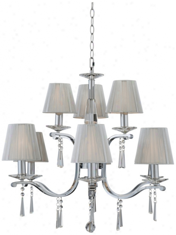 9-light Crystal Chandelier With Silver Stfing Shades (p4356)