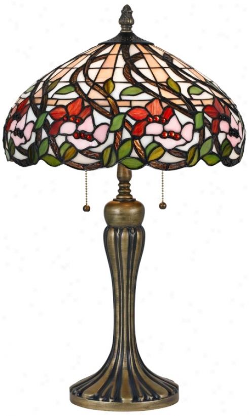 Aged Brass 2-light Tiffany Style Table Lamp (w5896)