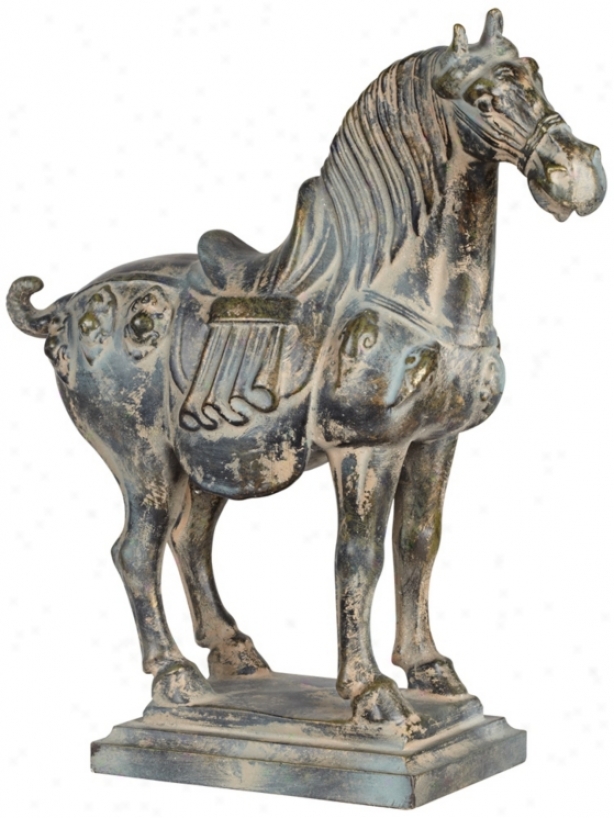 Aged Verde Traditional Chinese Horse Sculpture (y0542)