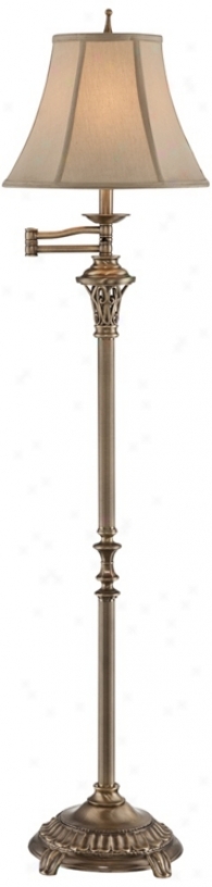 Antique Brass Scrollwork Swingarm Floor Lamp (u0552)