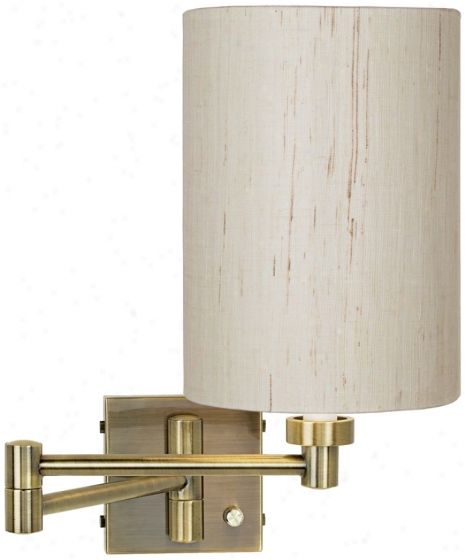 Antique Brass With Ivory Linen Shade Plug-in Swing Anterior limb Wall Lamp (37857-00184)