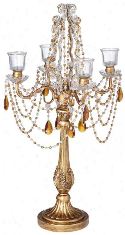 Antique Gold Finish 28" High 4 Taper Candelabra With Beading (v4926)