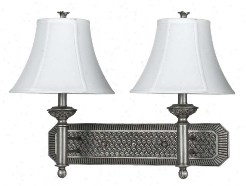 Antique Silver White Silky Shade Plug-in Double Wall Lamp (g9375)