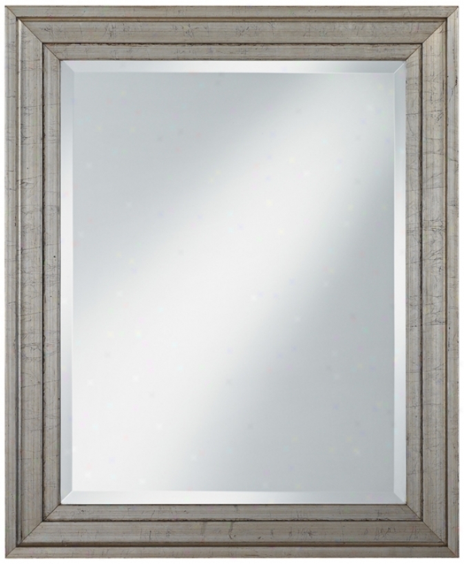 Antiqued Silver Wood Frame 34" High Wall Mirror (u7514)