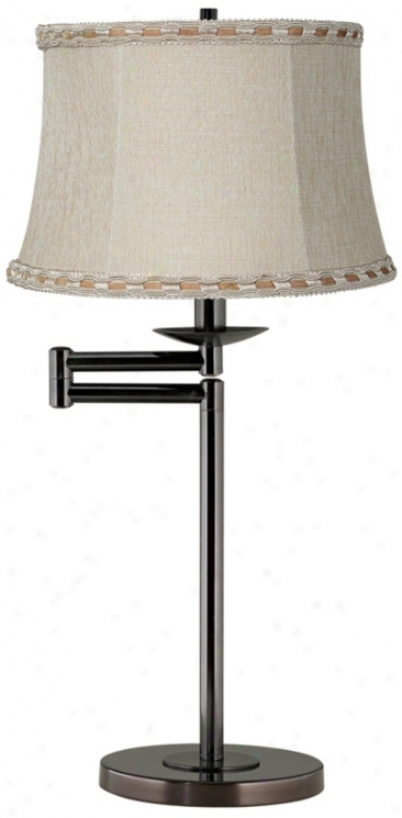 Beige With Rbbon Trim Bronze Swing Arm Desk Lamp Base (41165-v3717)