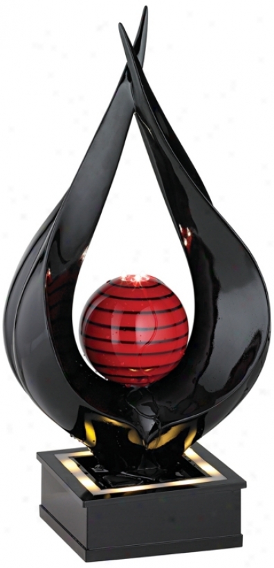 Black And Red High-gloss Lighted Lacquer Tabletop Fountain (m5829)