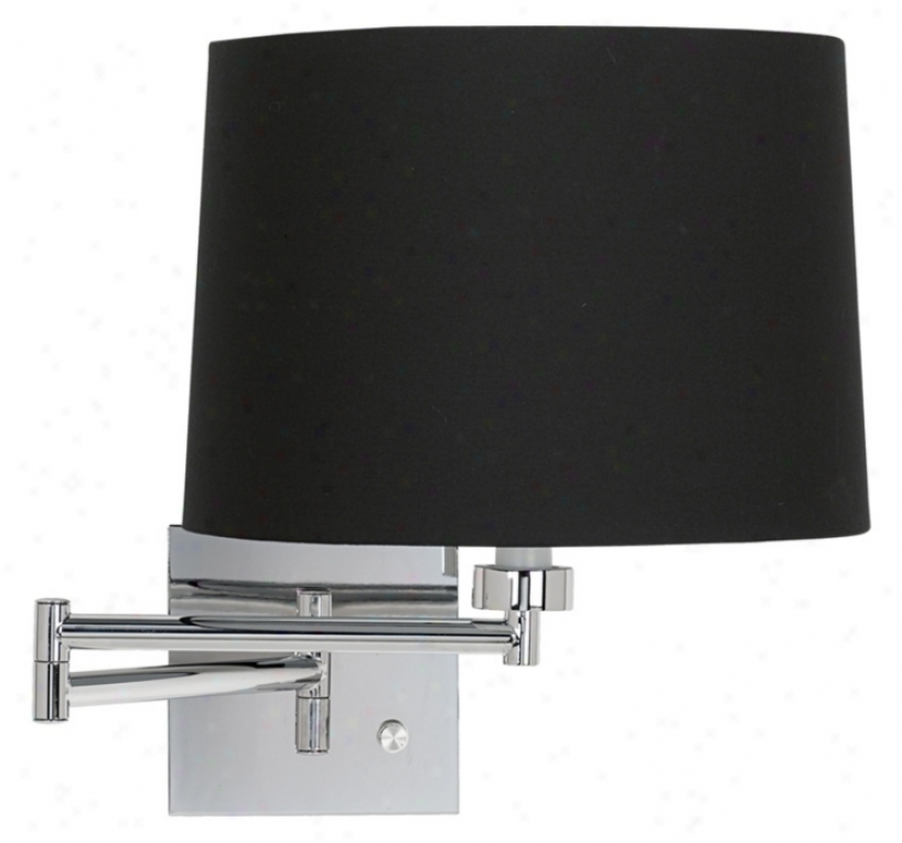 Black Fabric Drum Shade Plug-in Swing Arm Wall Lamp (79404-88533)