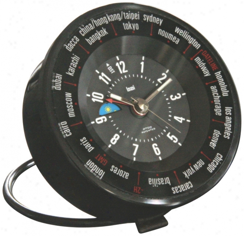 Black Globe Trotters Self-set World Time Terrify Clock (v8604)