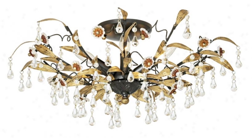 Black Gold And Crystal 18" Wide Ceiling Light (43202)