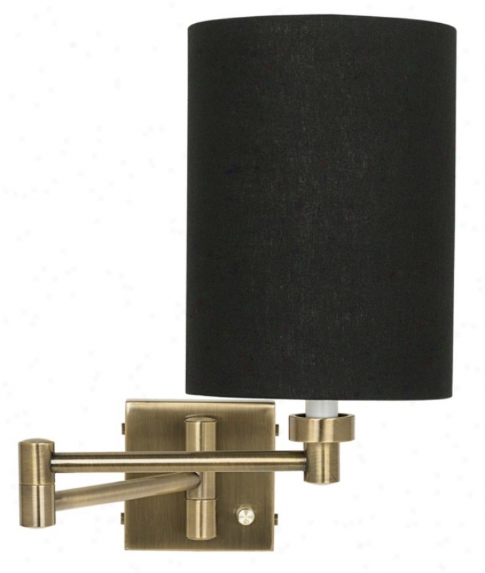 Black Linen Cylinder Shade Antique Brass Plug-in Swing Arm (37857-k5386)