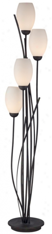 Black Metal And White Glass Tulip 4 Frivolous Floor Lamp (u2560)