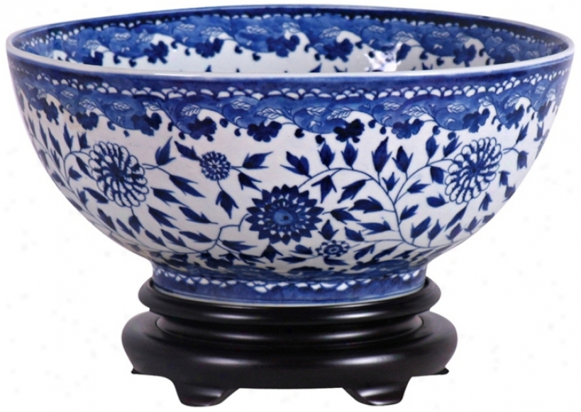 Azure And White Asian Style China Bowl With Base (v2639)