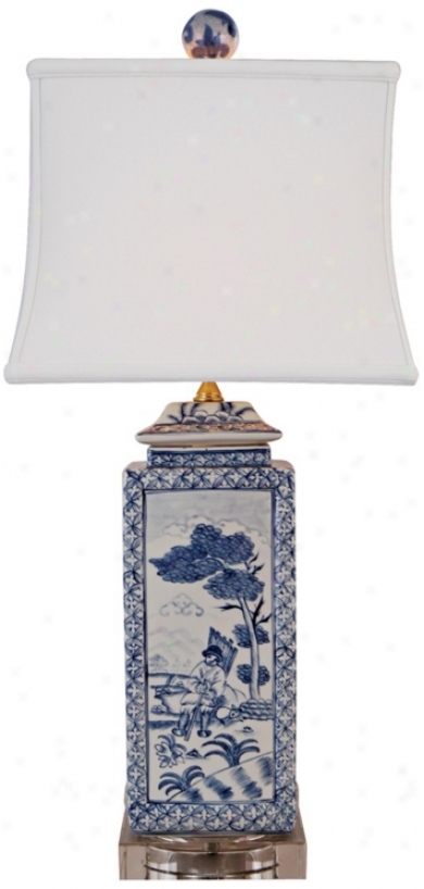 Blue And White Canton Square Porcelain Index Lamp (n1971)
