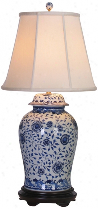 Blue Abd White Floral Porcelain Temple Jar Table Lamp (g7072)