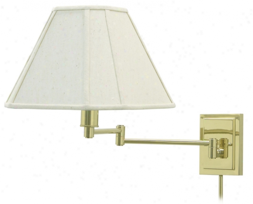 Brass With Beige Shade Plug-in Swing Arm Wall Lamp (65867)