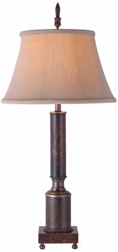 Bronze And Jade Column Buffet Lamp (g7102)