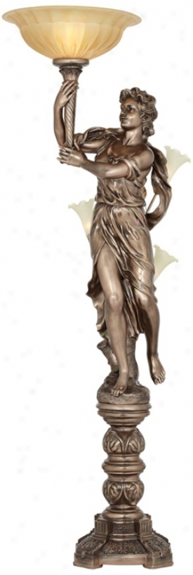 Bronze Maiden Statue Torhciere Floor Lamp (10590)