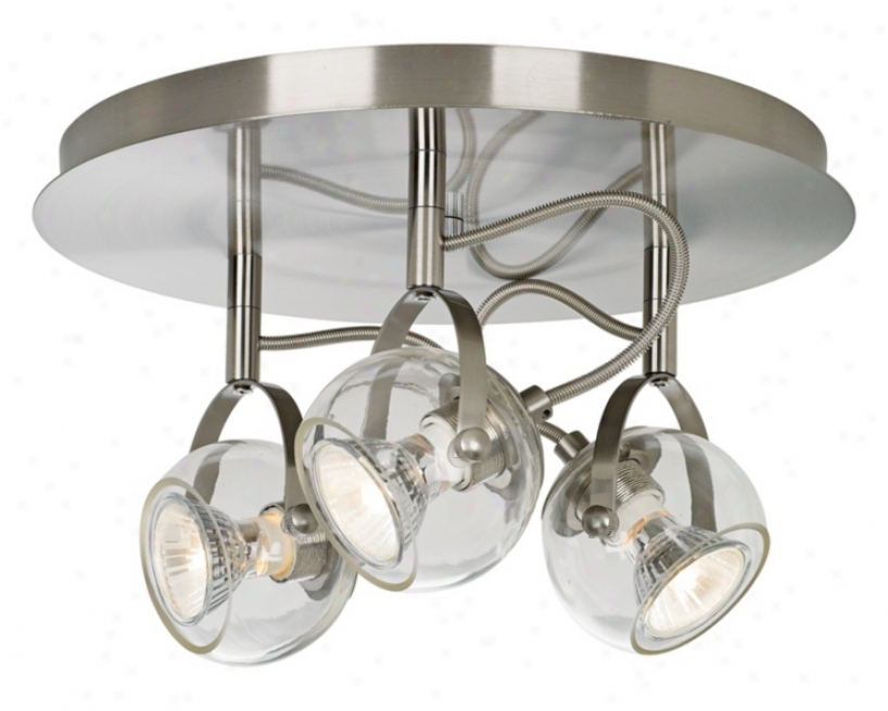 Brushed Nickel And Clear Glass 3-light Ceiling Fixture (k6799)