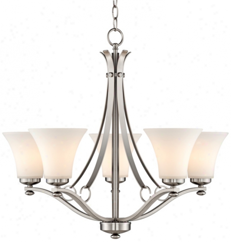 Brushed Nickel White Glass 25 1/4" Wide 5-light Chandelier (t8830)