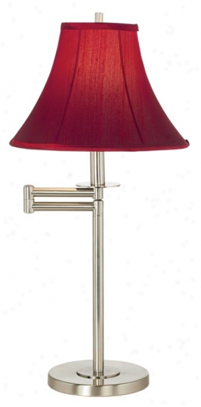 Brushed Nickel With Red Shade Swing Arm Desk Lamp (41253-20573)