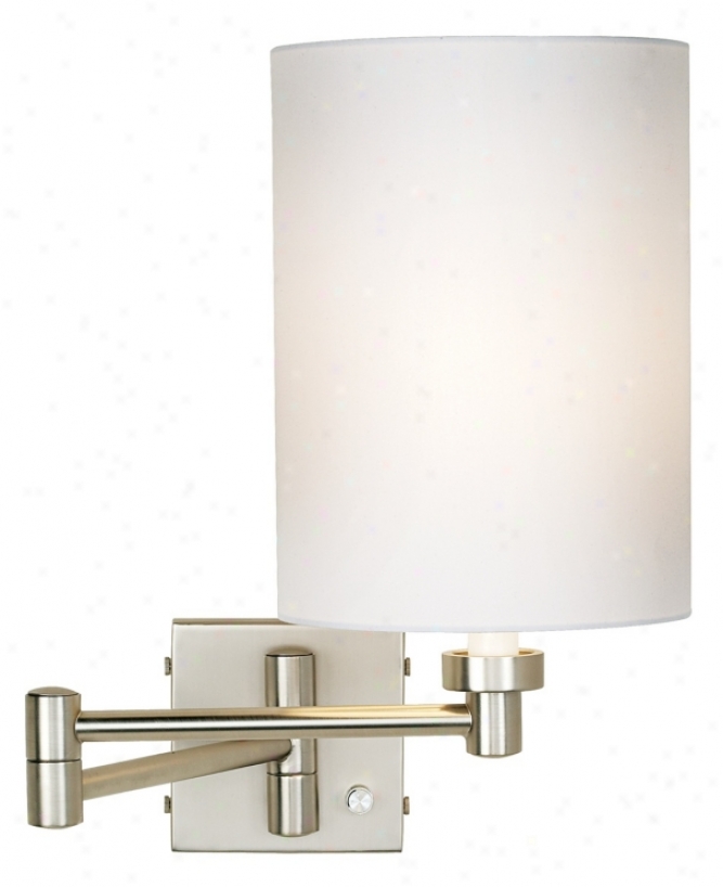 Brushed Steel White Cylinder Shade Plug-in Swing Arm Wall Lamp (20762-00107)
