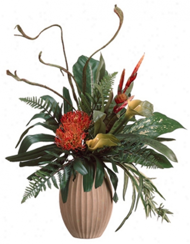 Calla Lilies And Protea In Vase Faux Flowers (n6749)