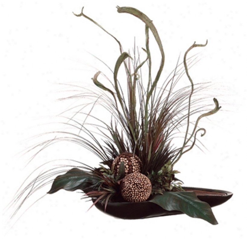 Canna Graqs And Staghorn In Dish Faux Flower Structure (n6758)