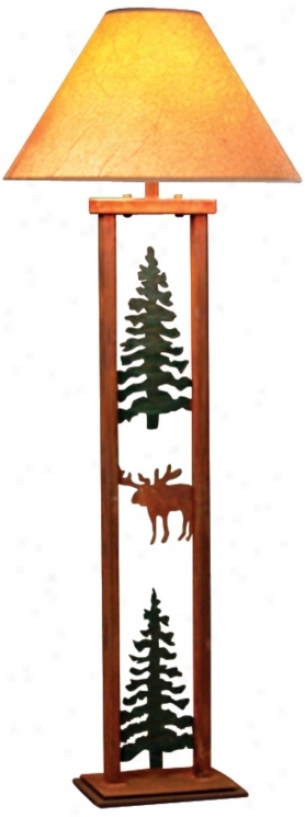 Cedar Ridge Pine Tree And Moose Rectangular Floor Lamp (h3815)