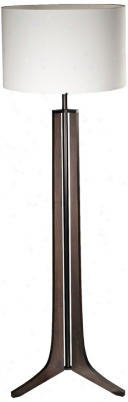 Cerno Forma Black Walnut Led Floot Lamp With Linen Shade (x6766)