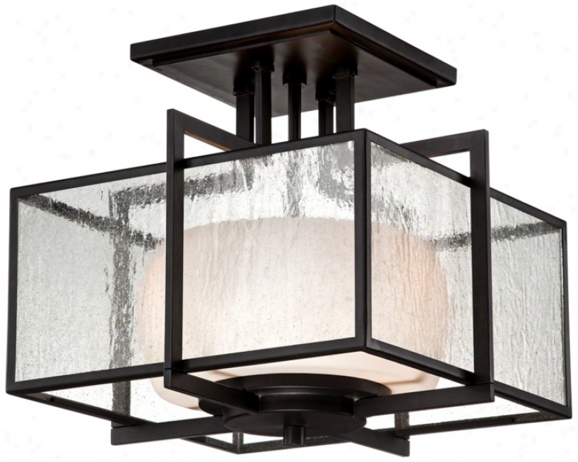 Clear Seeded Glass 15 3/4" Wide Bronze Ceiling Bright Fixture (u9325)