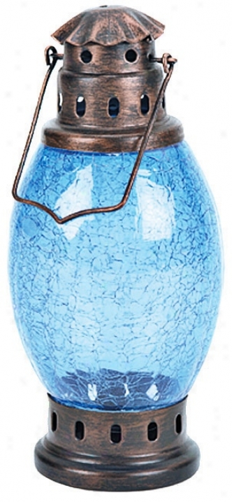 Frigid Azure Crackle Glass Lantern (v9482)