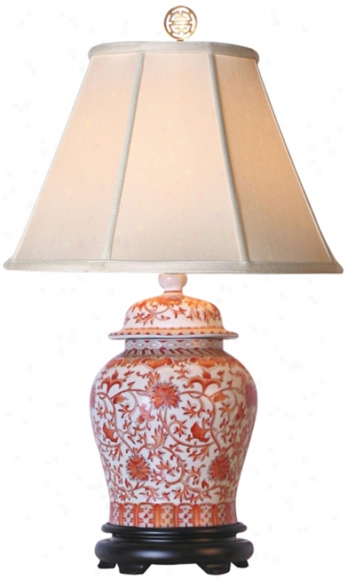 Coral Porcelain Temple Jar Flat Lamp (g7011)