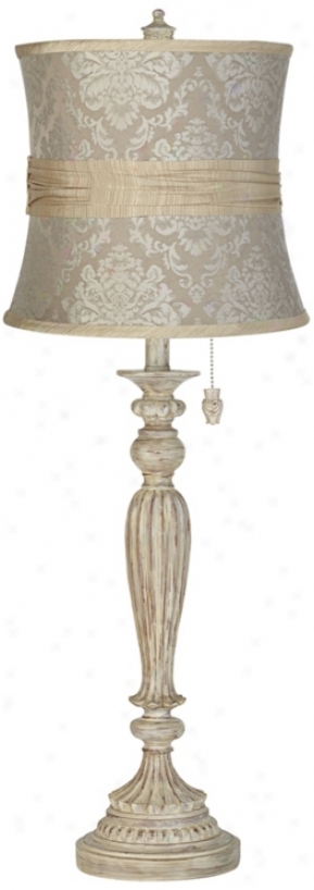 Damask Shade Rubbed White Fulted Column Table Lamp (x2777-v9135)