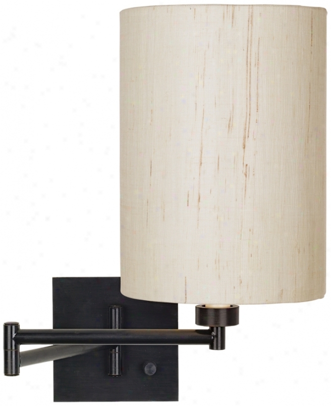 Dimmable Ivory Linen Shade Espresso Bronze Swing Arm Wall Lamp (79412-00184)