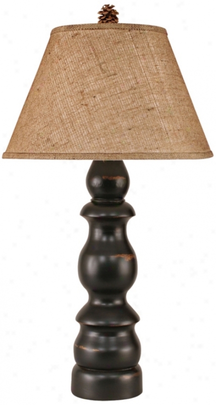 Distressed Black With Burlap Shade Table Lamp (p40088)