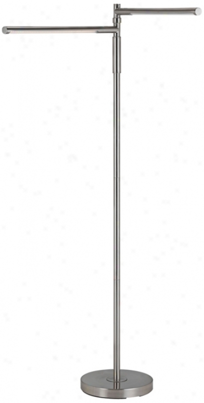 Double Stanchion Brushed Steel Led Floor Lamp (u9123)