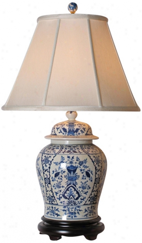 English Blue And White Porcelain Temple Jar Table Lamp (g7064)
