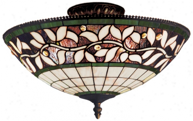 English Ivy Tiffany Glass 16" Wide Ceiling Light Fixture (k4132)
