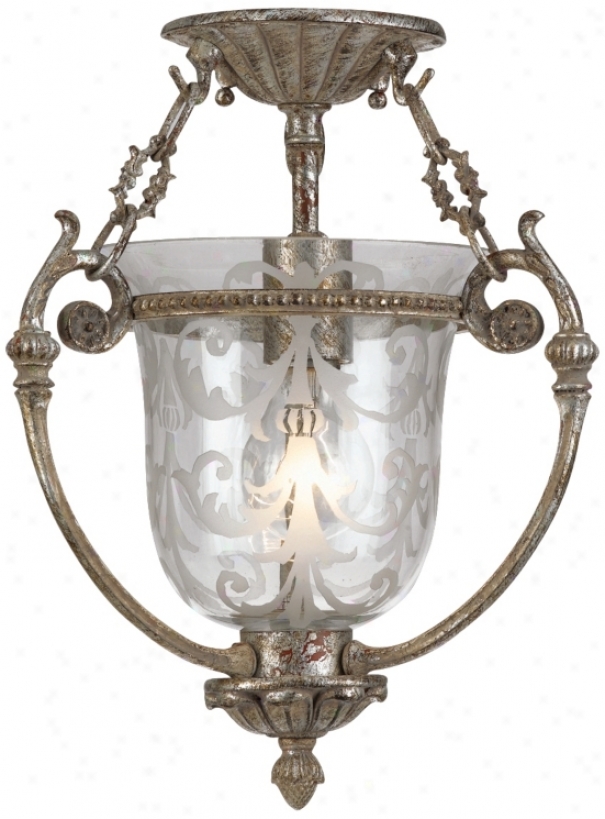 Etched Glaass Aged Silvef 13" High Ceiling Fixture (g6727)