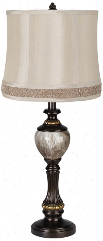 Faux Marble Font Beaded Gallery Shadow Bronze Table Lamp (x2724-v3742)