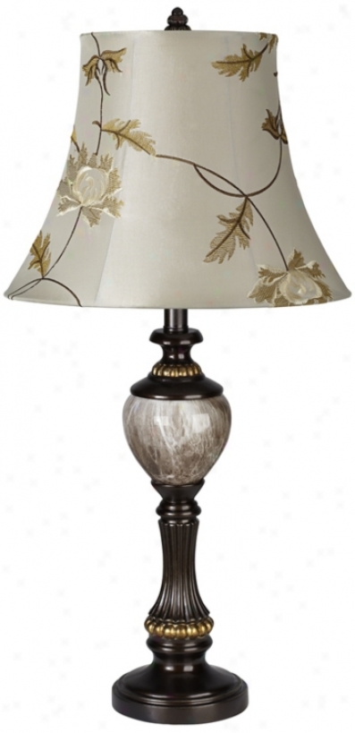 Faux Marble Font Sage Floral Shade Brass Table Lamp (x2724-v7010)