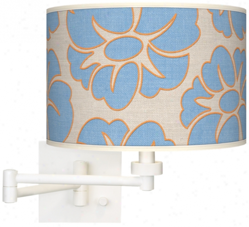 Floral Blue Silhouette Giclee White Plug-in Swing Arm Wall Light (h6558-t6623)