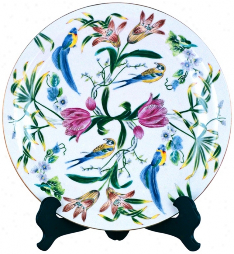 Floral Porcelain Decorative Plate With Stall (v2651)