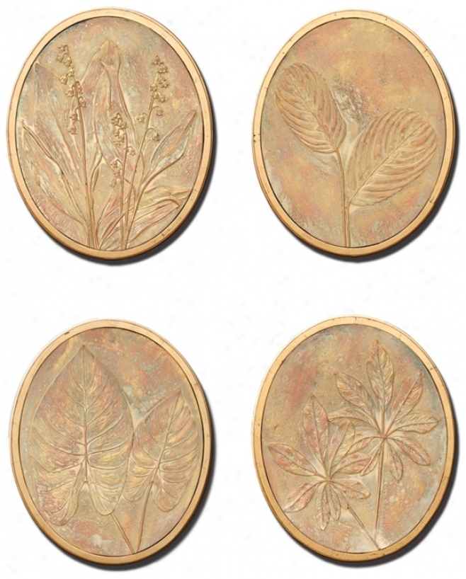 Flower And Fern Set Of 4 Decorative Wall Art Medallions (m0488)