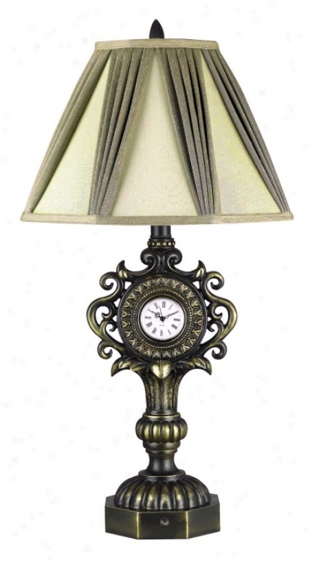 Flower Scroll 31 1/2" High Table Lamp Upon Clock (59583)