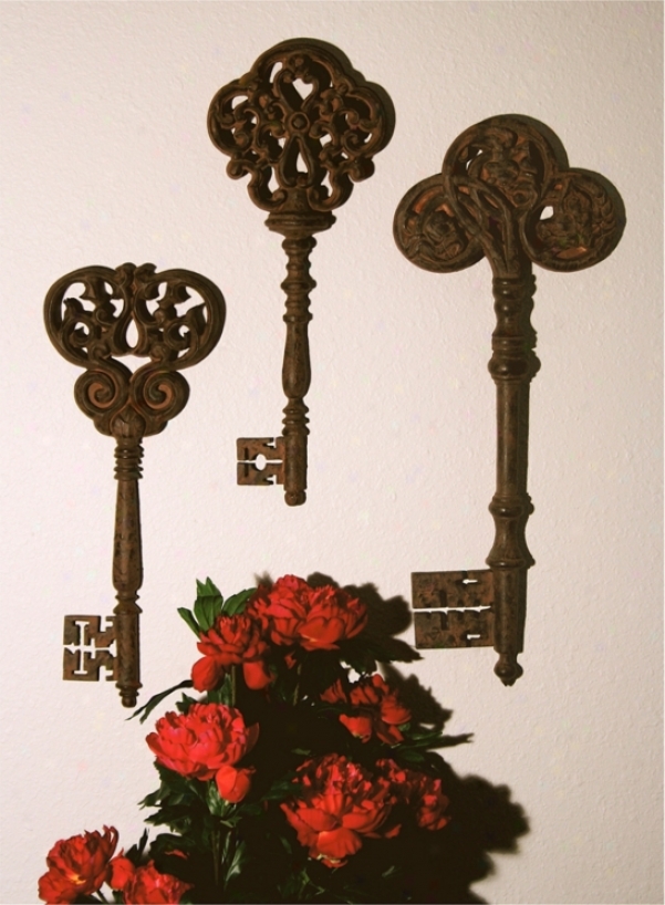 French Keys Set Of 3 Wall Art Pieces (m0265)