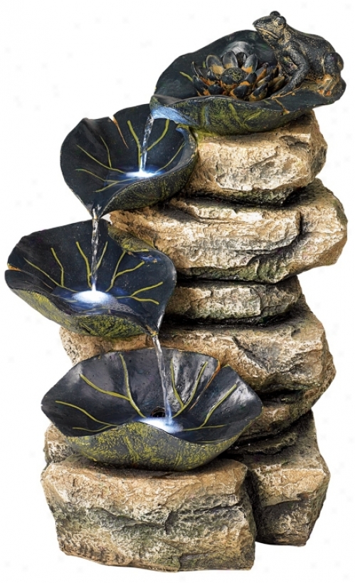 Frog And Four Lily Pad Led Lighted Fountain (45988)