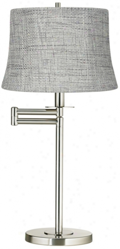 Gray Tweed Linen Brushed Nickel Swing Arm Desk Lamp (41253-v3720)